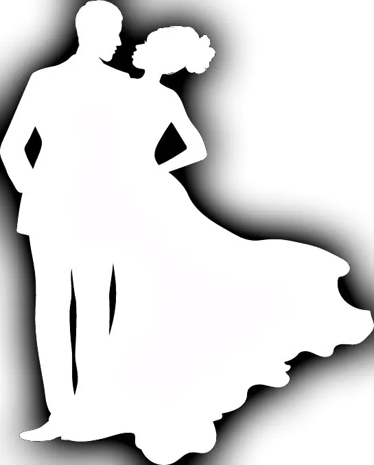 White silhouette of a couple in a ballroom hold